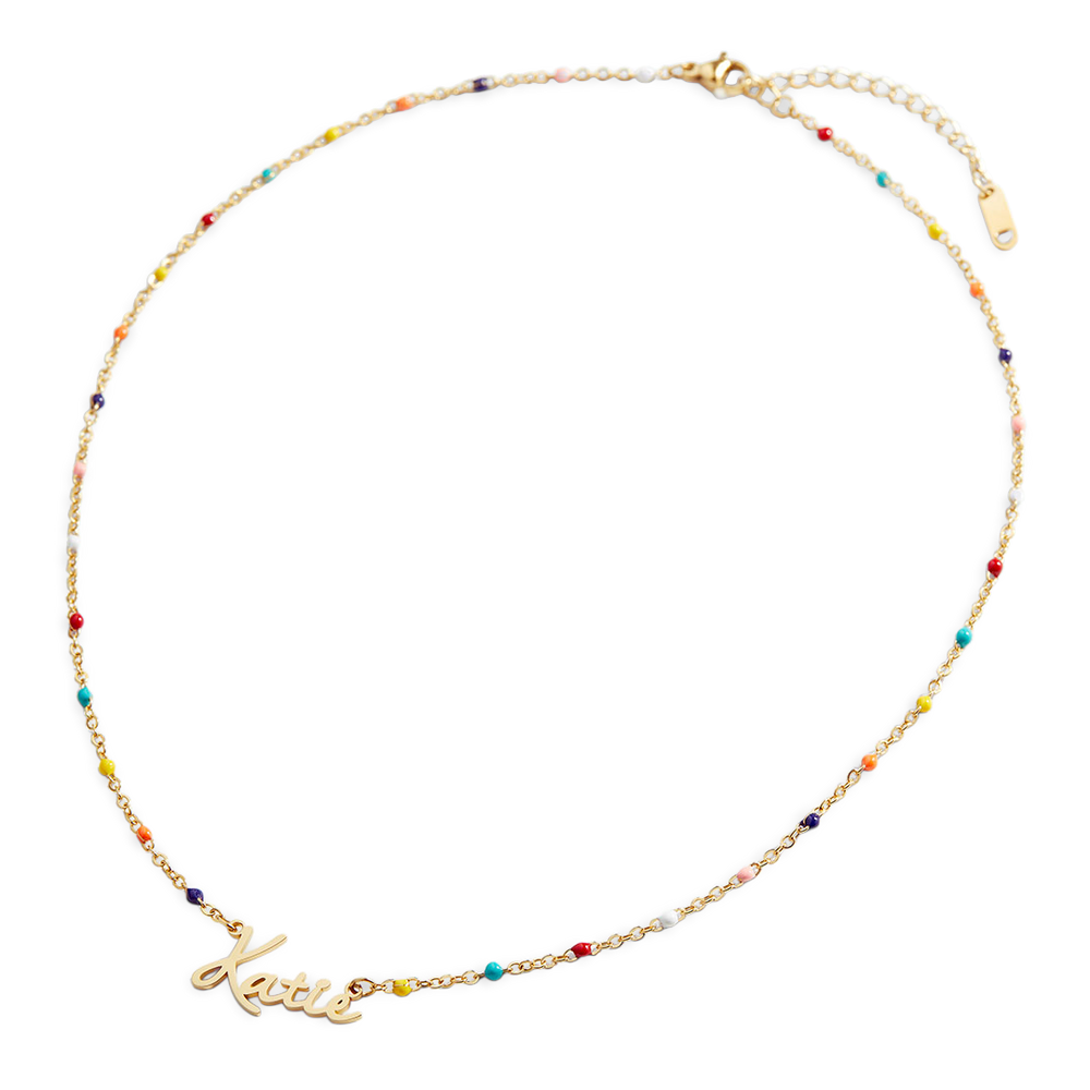 Colorful Beaded Fairy Name Necklace - Gold