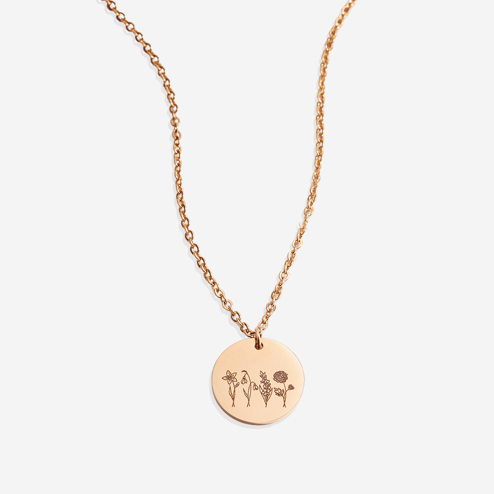 Birth Flower Bouquet Necklace - 18k Rose Gold Plated
