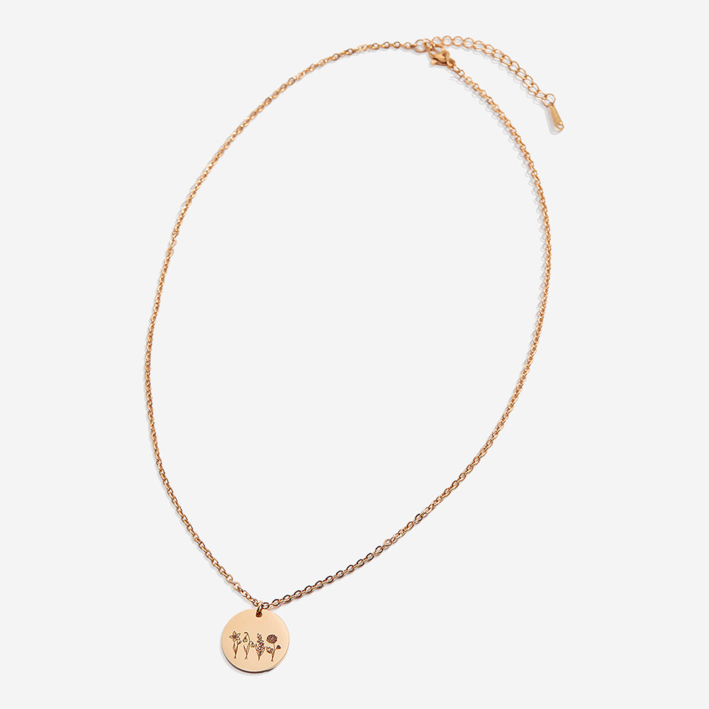 Birth Flower Bouquet Necklace - 18k Rose Gold Plated