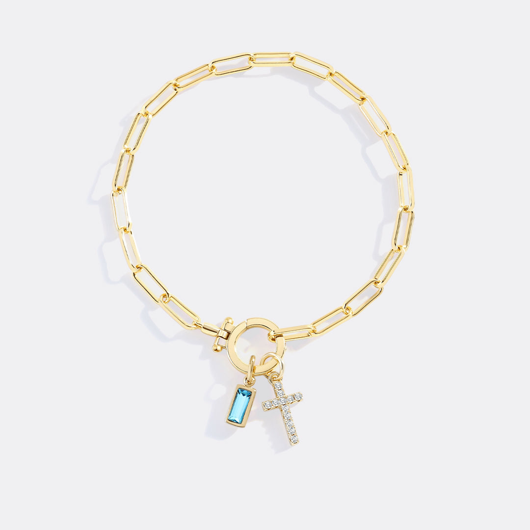 Cross Charm Birthstone Paperclip Bracelet – Mint & Lily