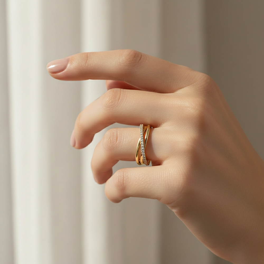 Crystal Interlocking Fidget Ring - Gold / 7
