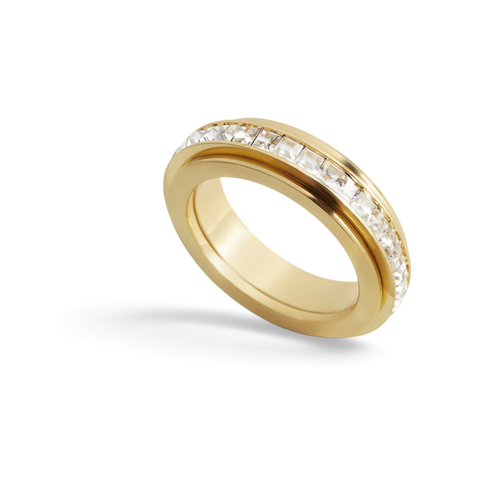 Diamond Statement Spinning Fidget Ring - 18k Gold Plated / 5