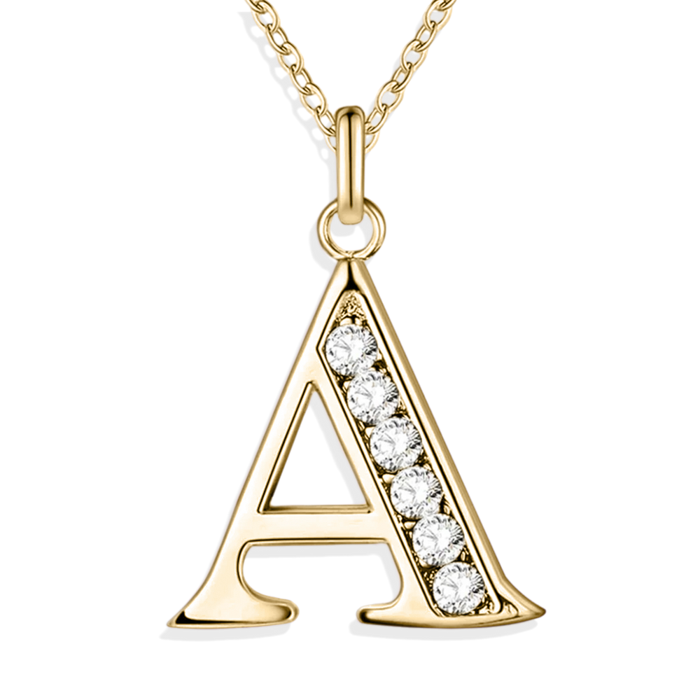 Crystal Accent Letter Satellite Necklace - 18k Gold Plated / A