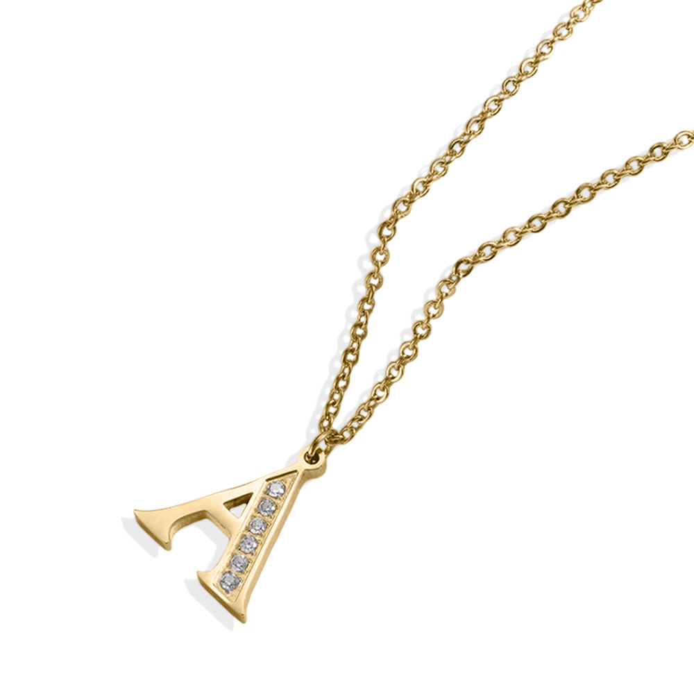 Crystal Accent Letter Satellite Necklace - 18k Gold Plated / A