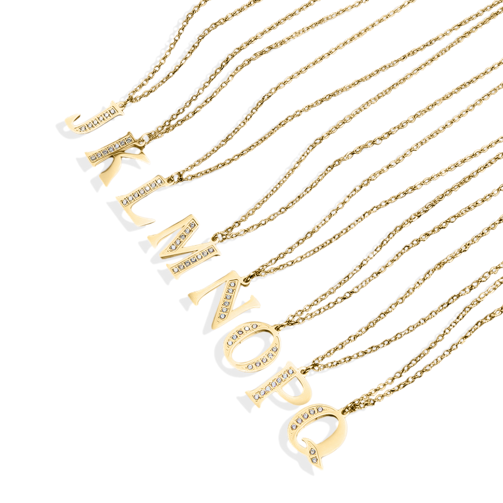 Crystal Accent Letter Satellite Necklace - 18k Gold Plated / A