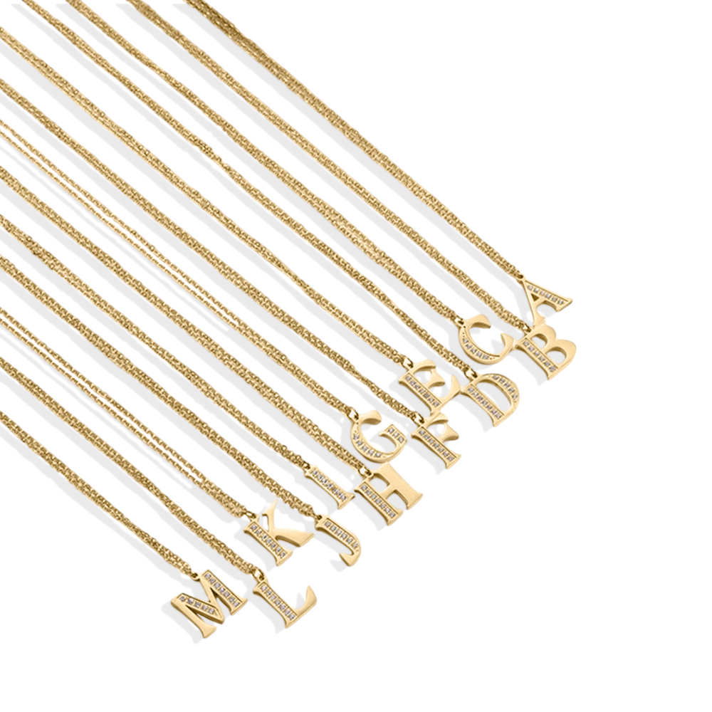 Crystal Accent Letter Satellite Necklace - 18k Gold Plated / A