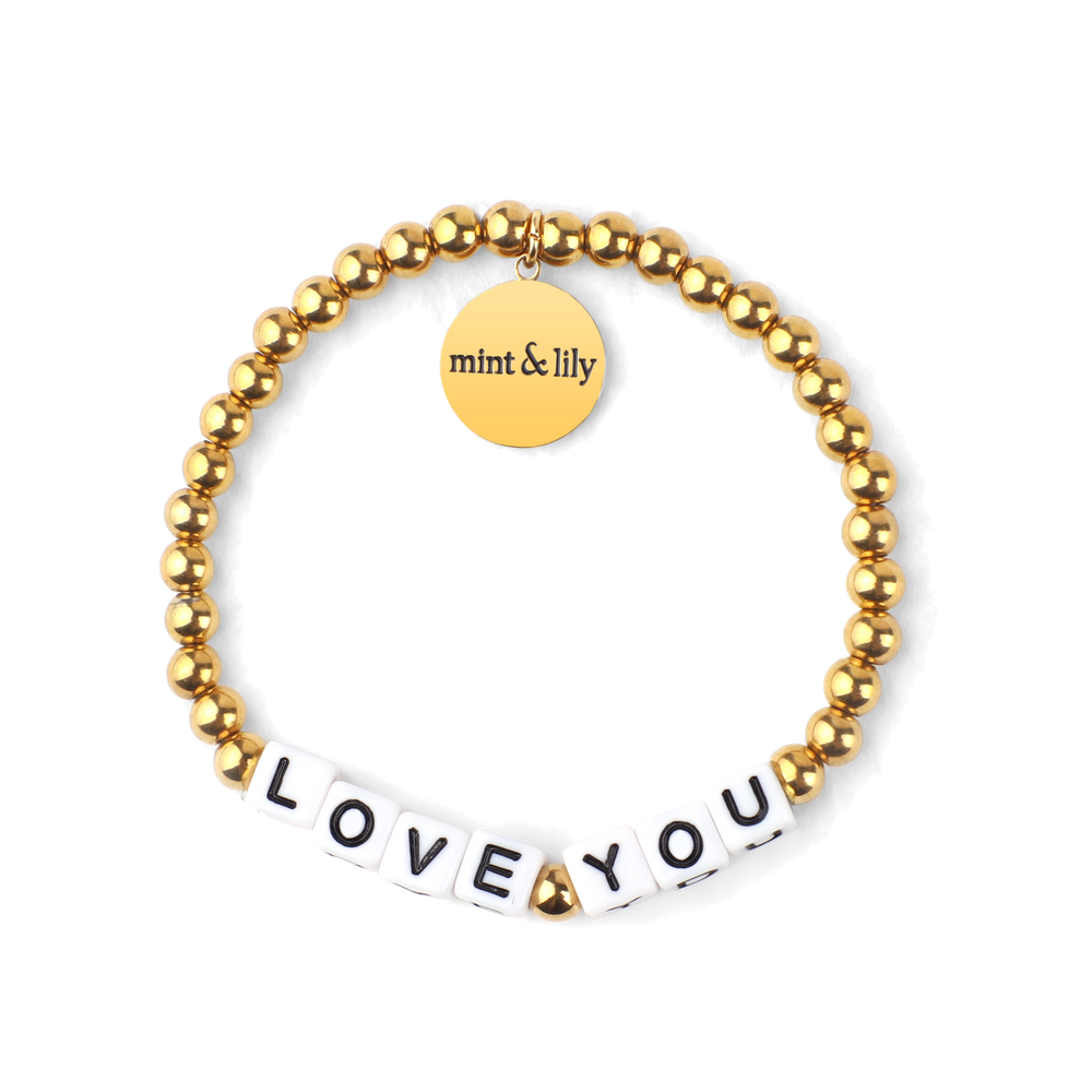 Custom Waterproof Gold Beaded Friendship Bracelet - White Letter Beads / Small - 6"