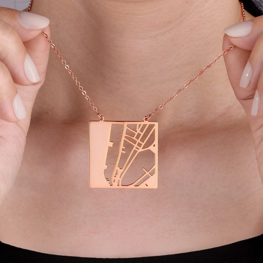 Custom Map Pendant Necklace - 18k Rose Gold over Sterling Silver / Square