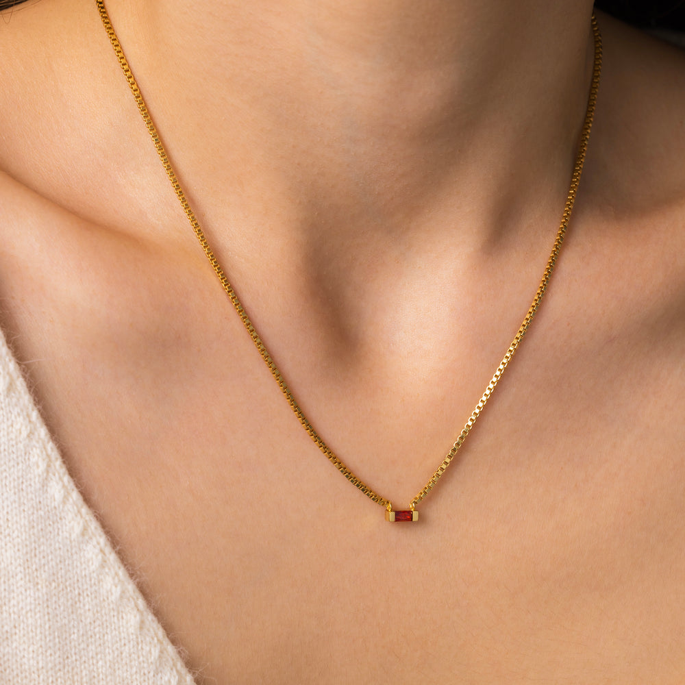 Dainty Baguette Birthstone Necklace - Gold / 1 / 18"