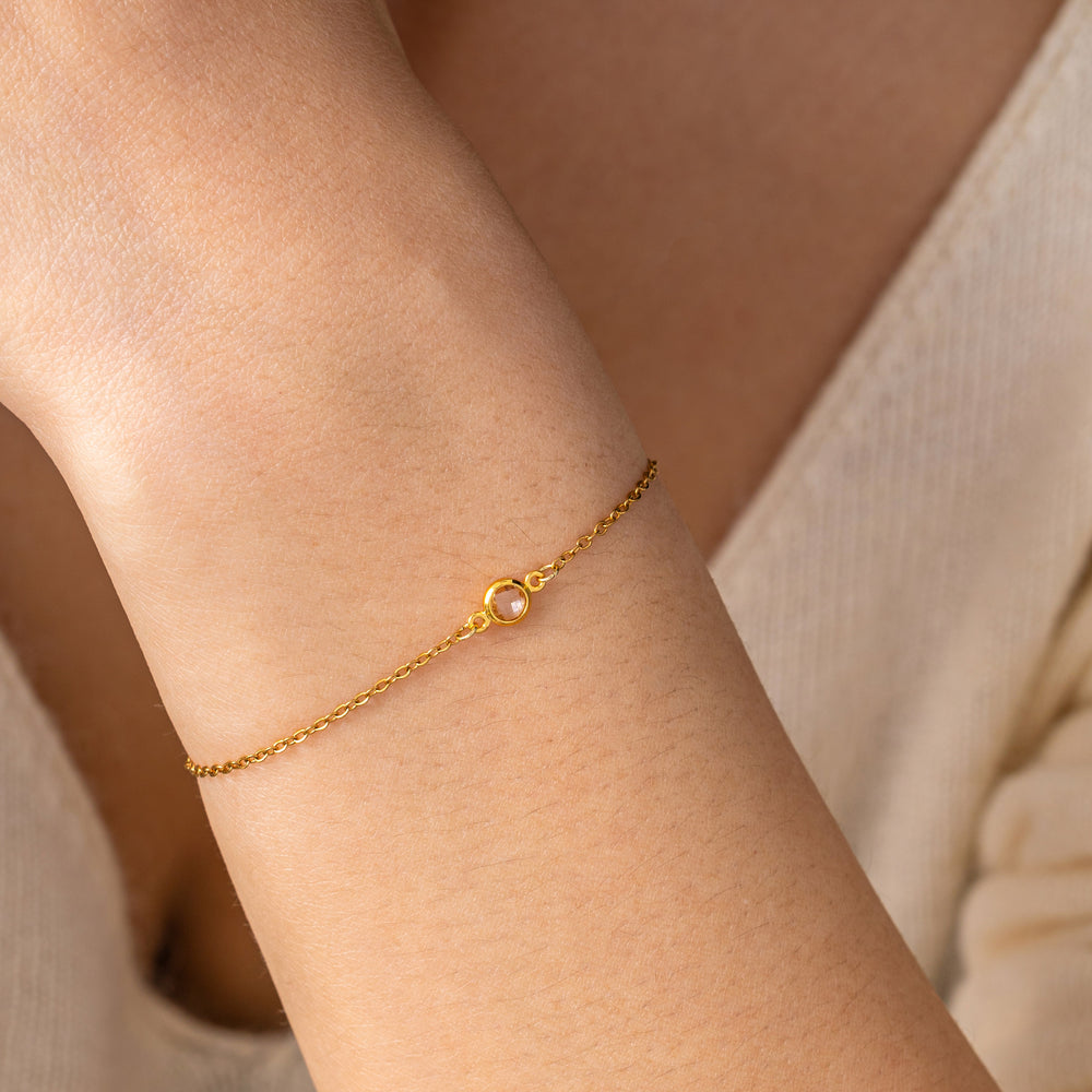 Dainty Bezel Solitaire Bracelet - Gold / 6.5"+1"