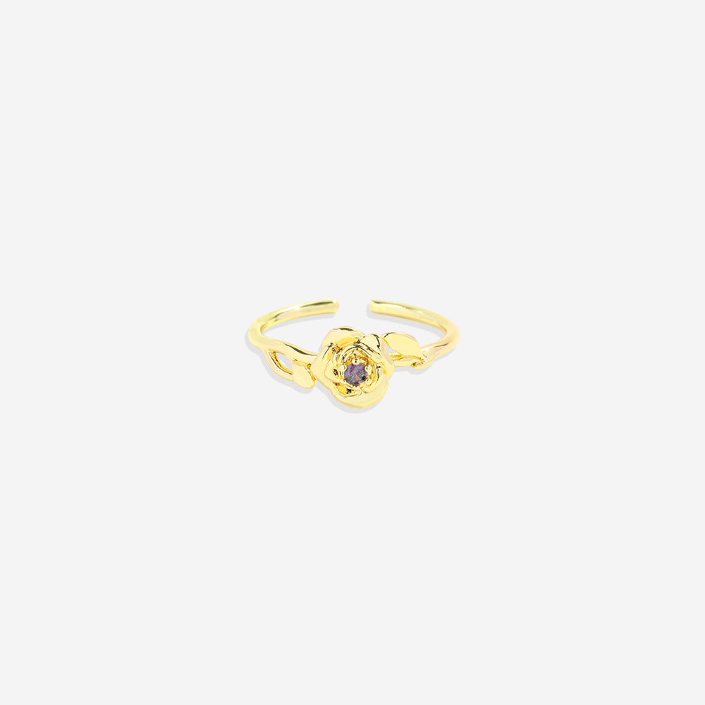 Dainty Gold Birth Flower Ring - June Rose