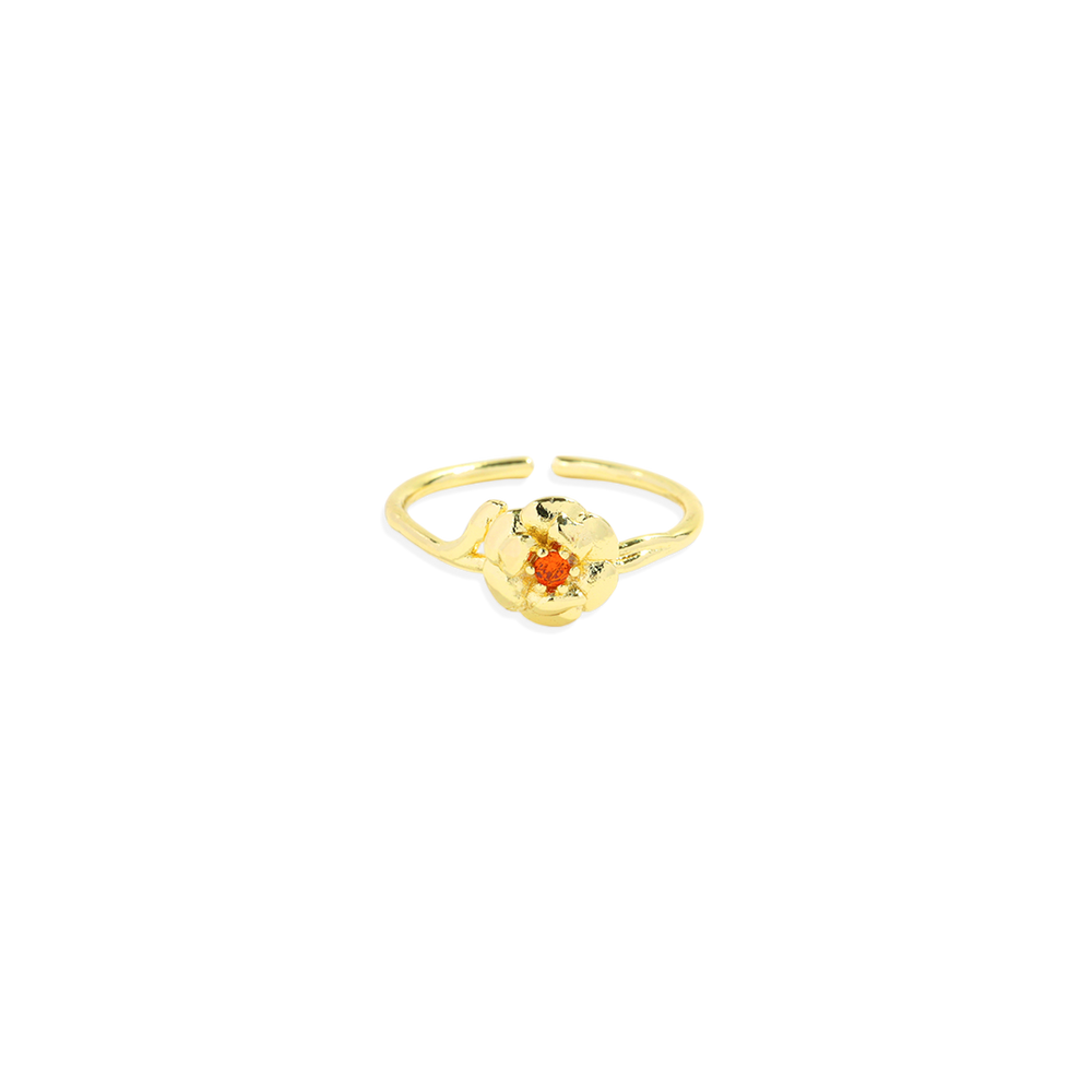 Dainty Gold Birth Flower Ring - January Carnation
