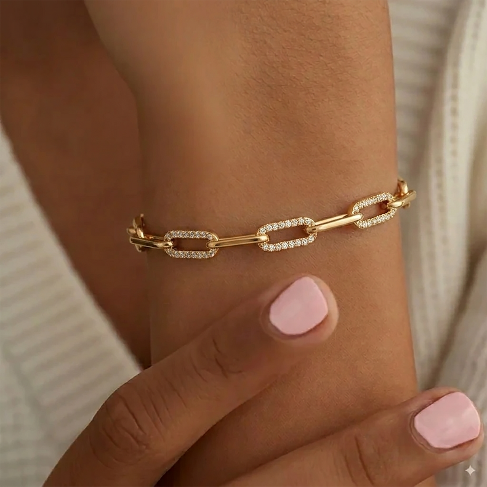 Dainty Pave Paperclip Chain Bracelet - Gold / 6" + 2"