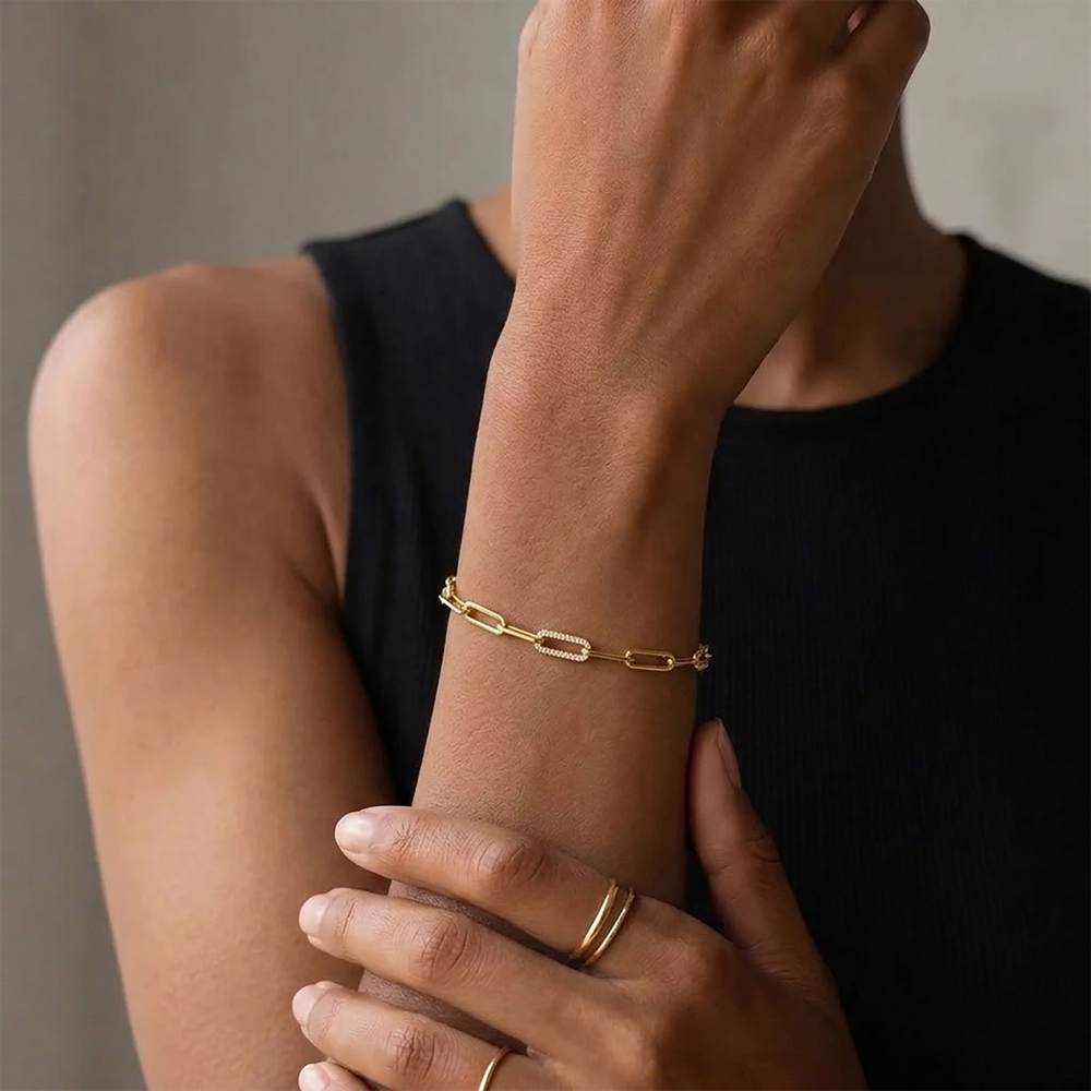 Dainty Pave Paperclip Chain Bracelet - Gold / 6" + 2"