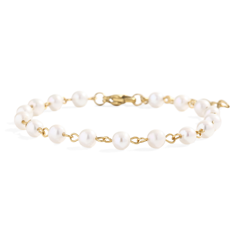 Dainty Pearl Station Bracelet - Gold
