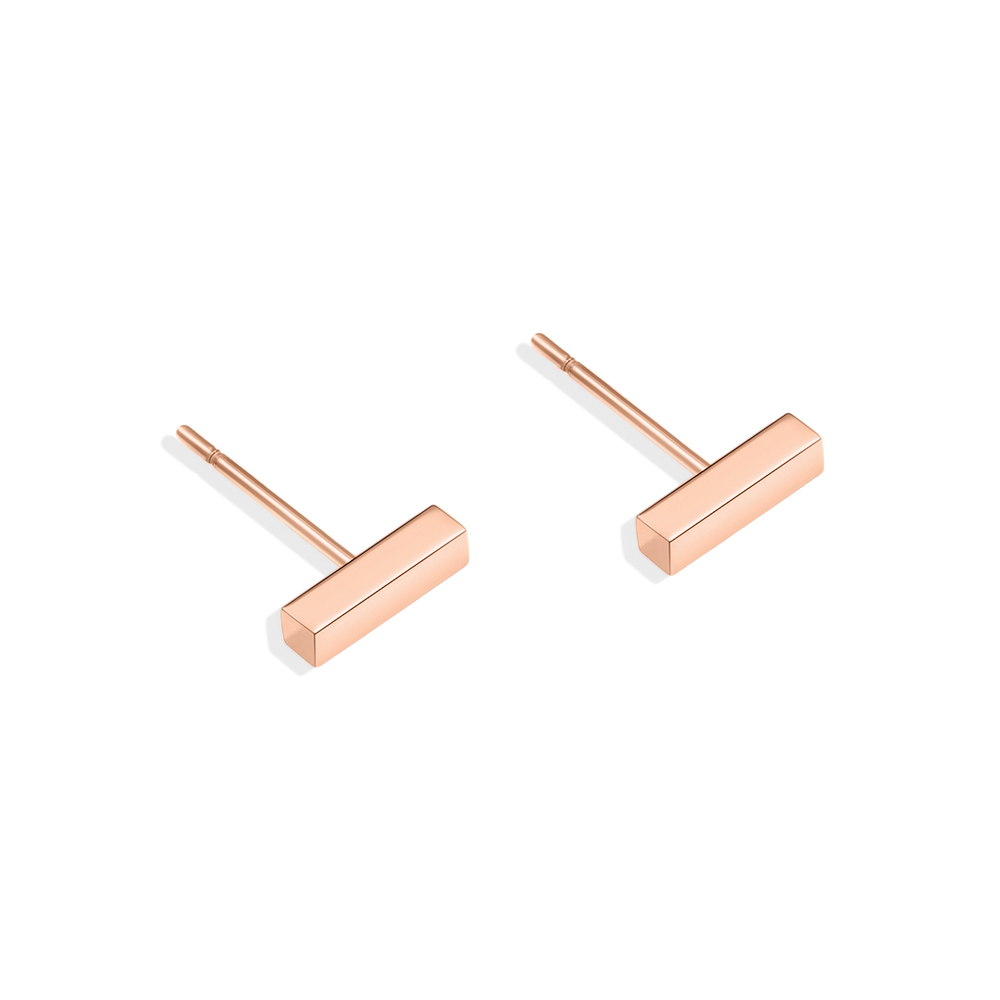 Dainty Bar Stud Earrings - 18k Rose Gold Plated