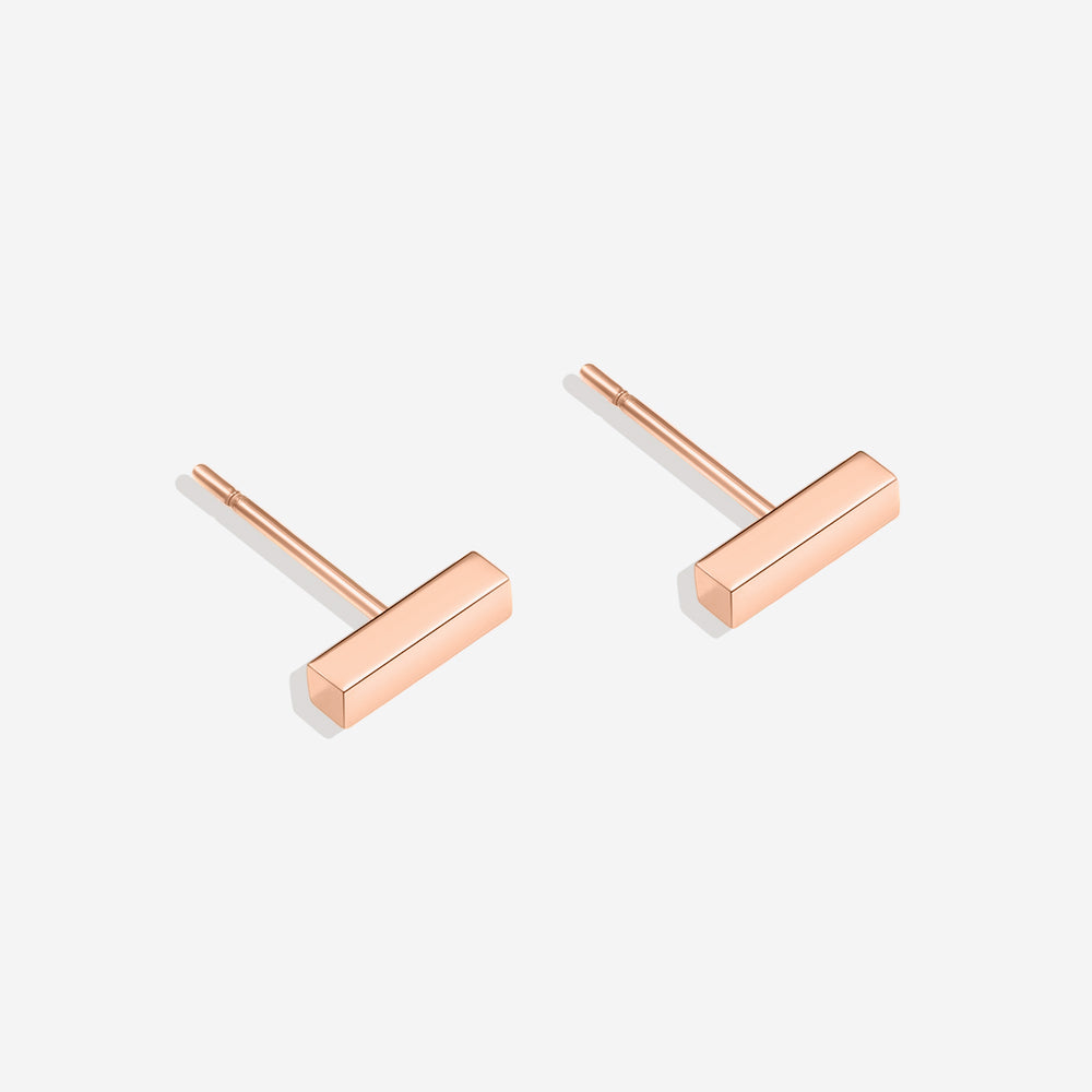 Dainty Bar Stud Earrings - 18k Rose Gold Plated