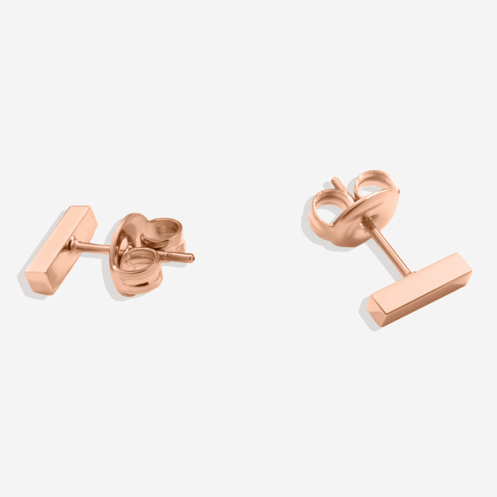 Dainty Bar Stud Earrings - 18k Rose Gold Plated
