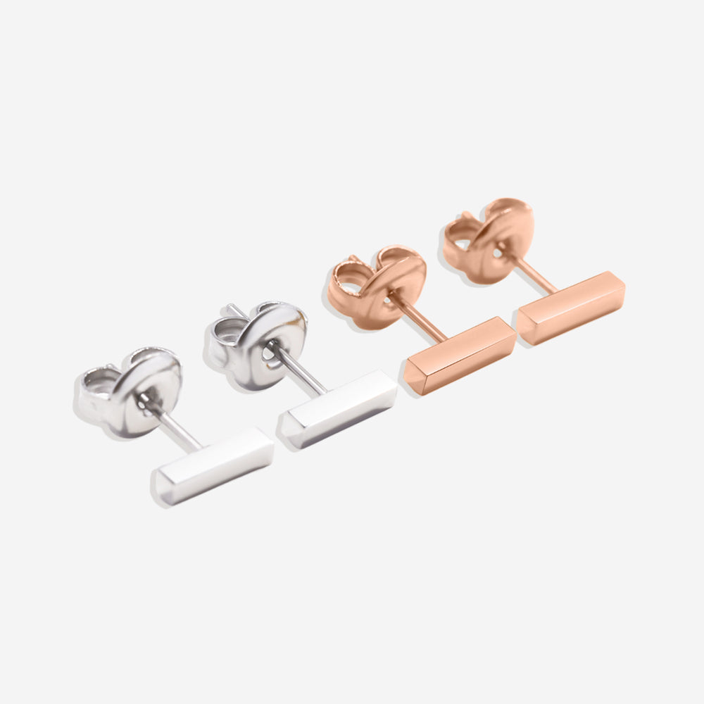 Dainty Bar Stud Earrings - 18k Rose Gold Plated