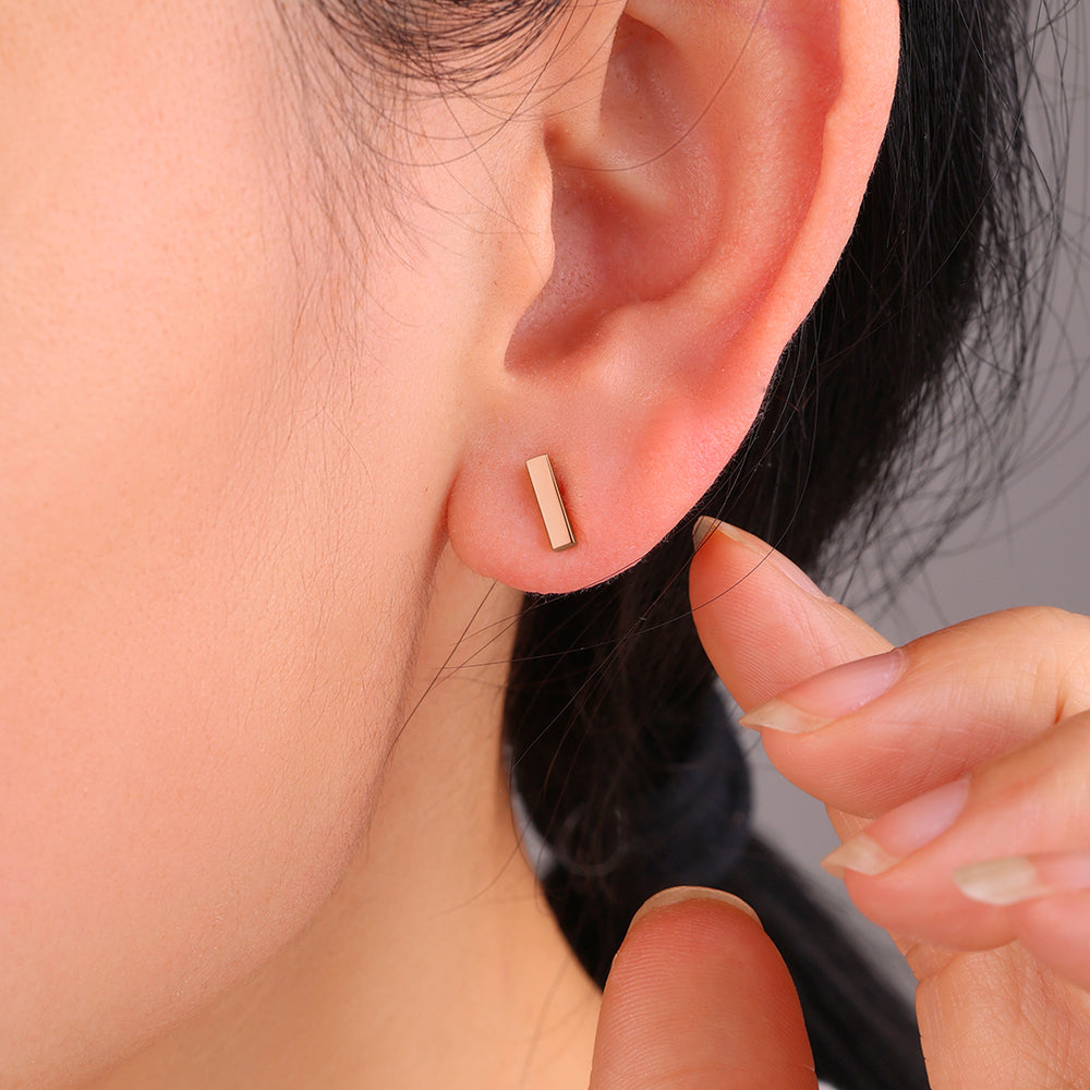Dainty Bar Stud Earrings - 18k Rose Gold Plated