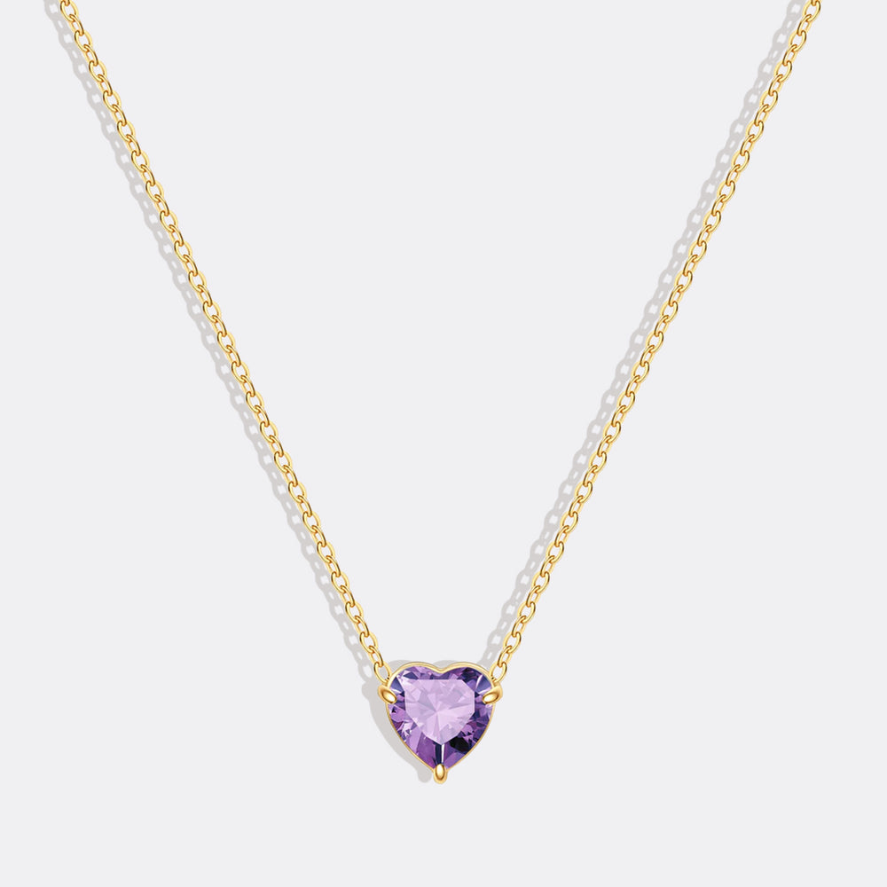 Dainty Birthstone Heart Necklace - February Amethyst