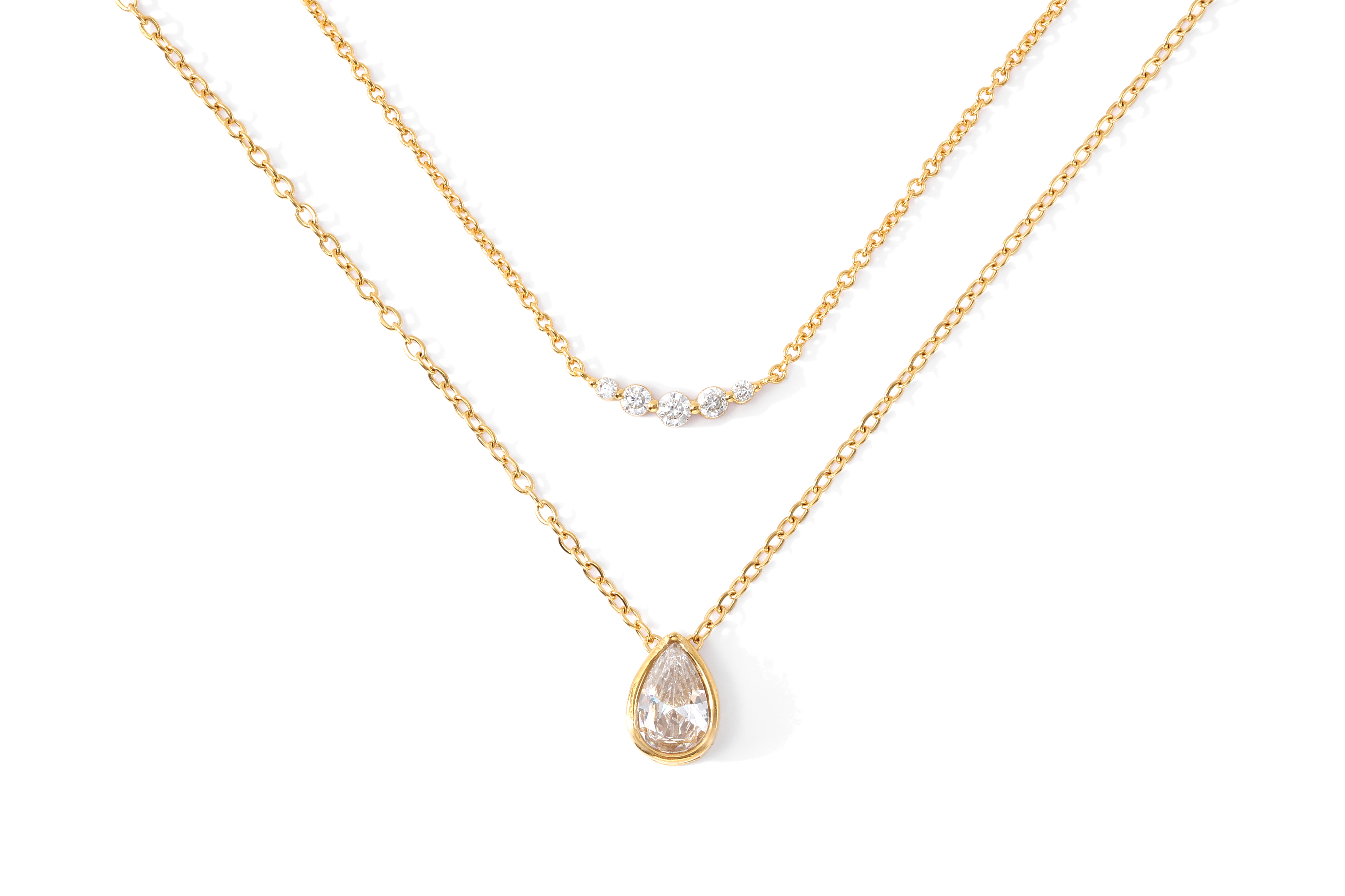 Diamond Teardrop & Mini Arc Necklace Stack