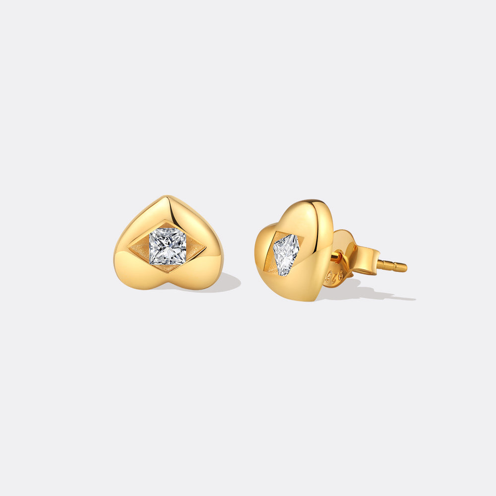 Diamond Heart Stud Earrings - 18k Gold Over Sterling Silver
