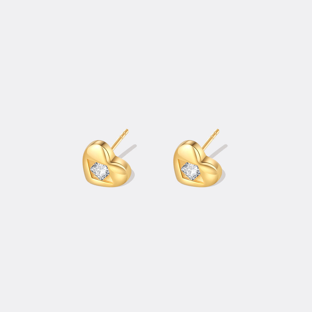 Diamond Heart Stud Earrings - 18k Gold Over Sterling Silver