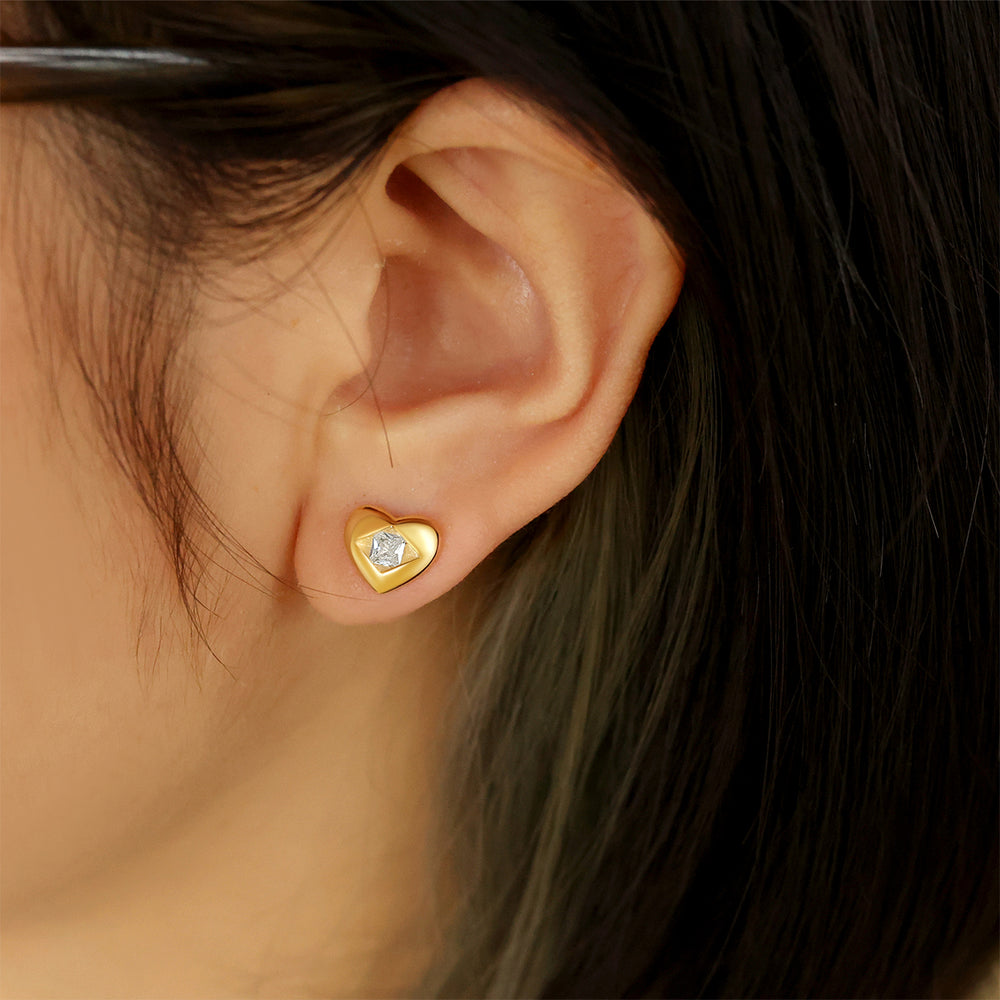 Diamond Heart Stud Earrings - 18k Gold Over Sterling Silver
