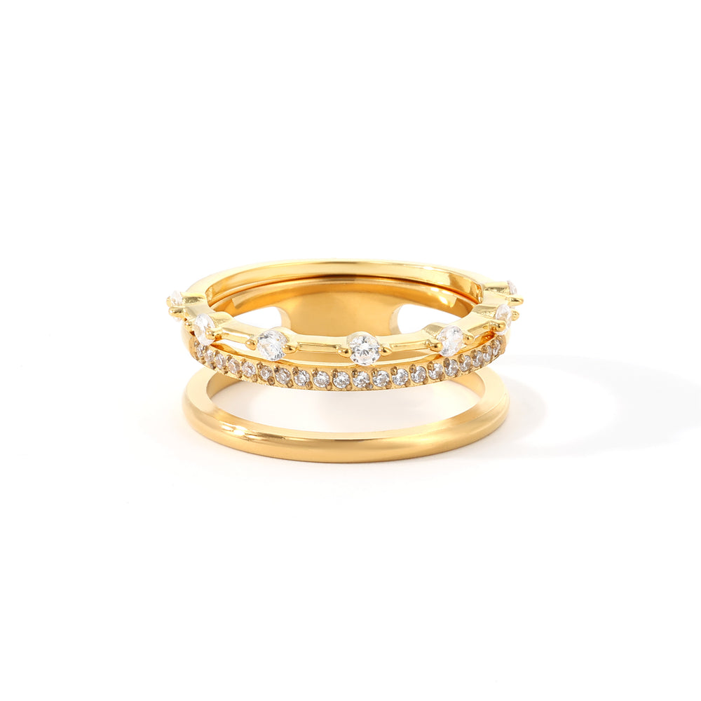 Double Band Pave + Floating Eternity Ring Stack - 18k Gold Over Sterling Silver / 5