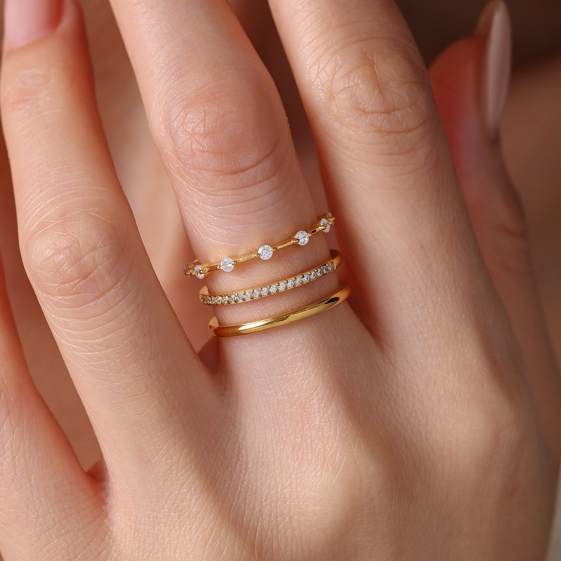 Double Band Pave + Floating Eternity Ring Stack – Mint & Lily