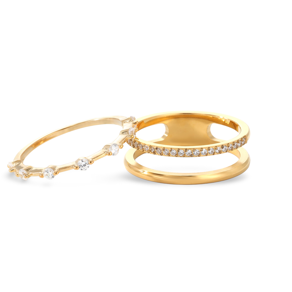 Double Band Pavé + Floating Eternity Ring Stack - 18k Gold Over Sterling Silver / 5