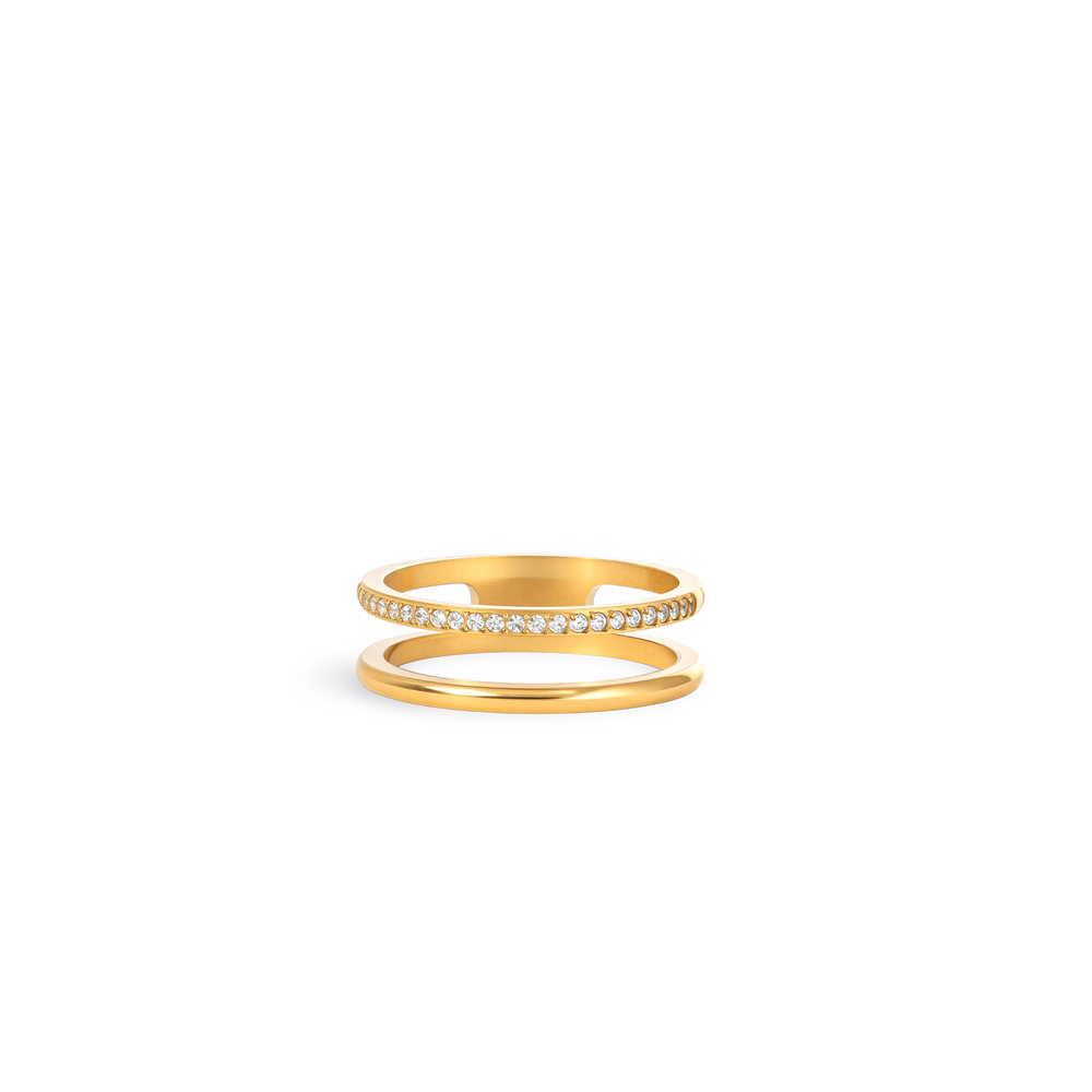 Double Band Pave Ring - Gold / 7