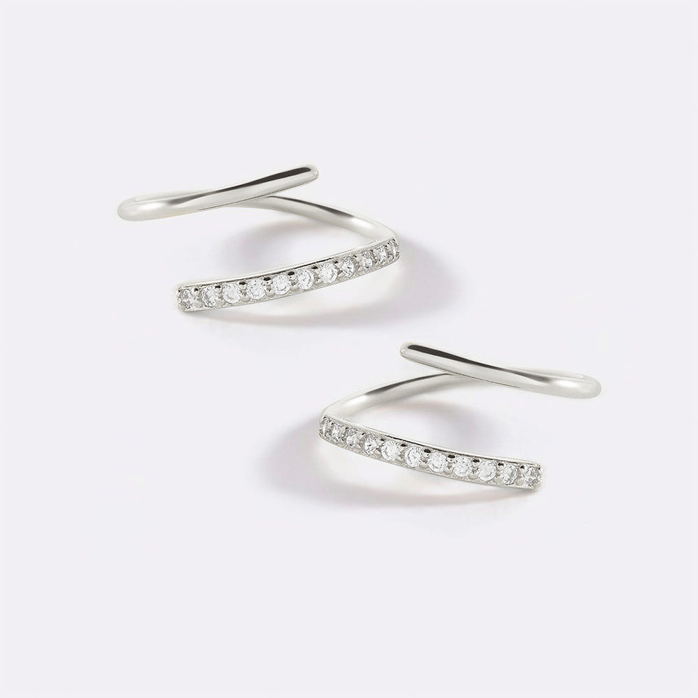 Double Loop Huggie Hoop Earrings - 925 Sterling Silver