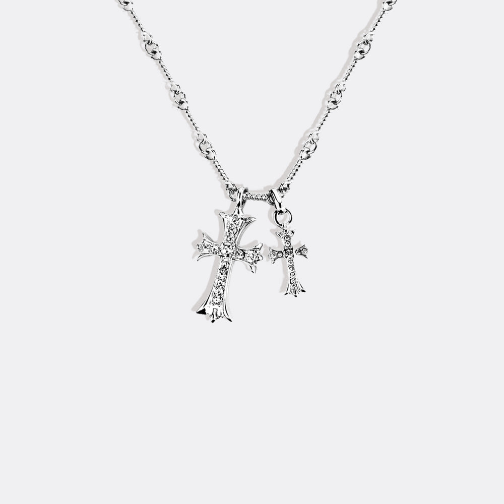 Double Cross Pendant Necklace - Silver