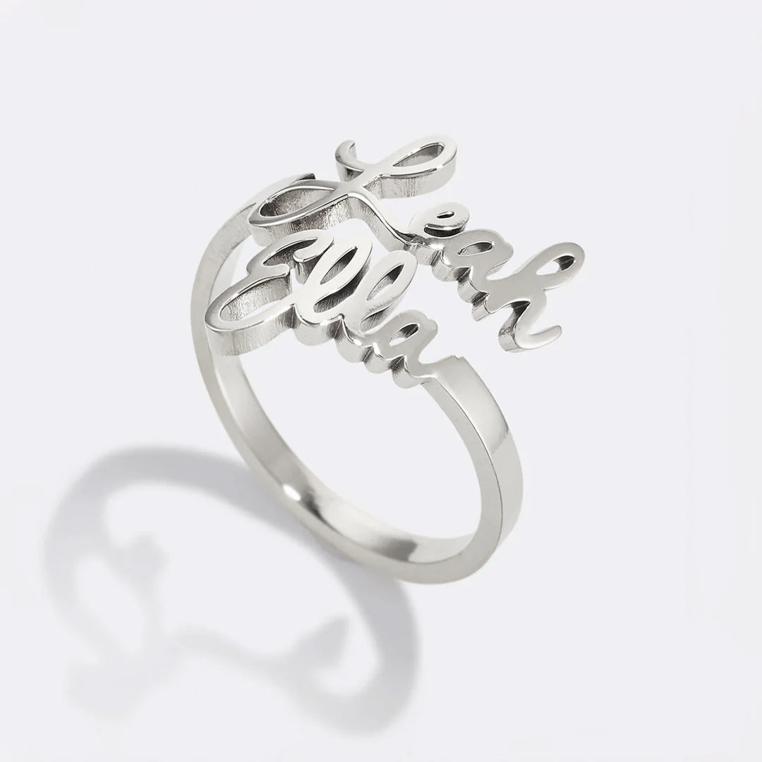 Double Name Ring Customizable Two Name Ring Mint Lily