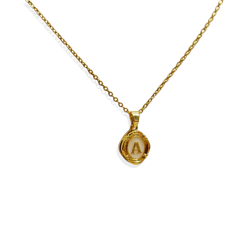 Enamel Initial Pendant Necklace - A