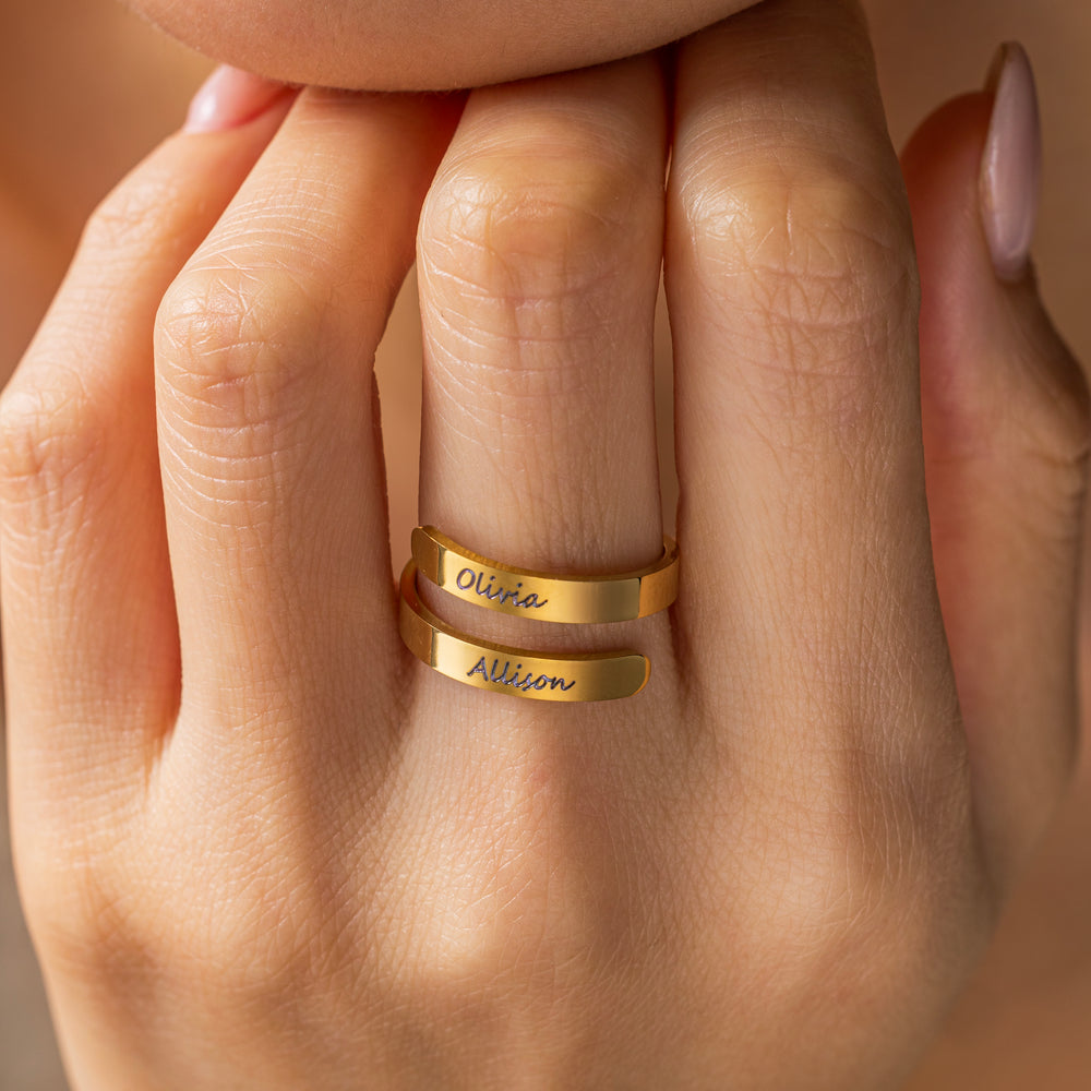 Engraved Link Ring - Gold