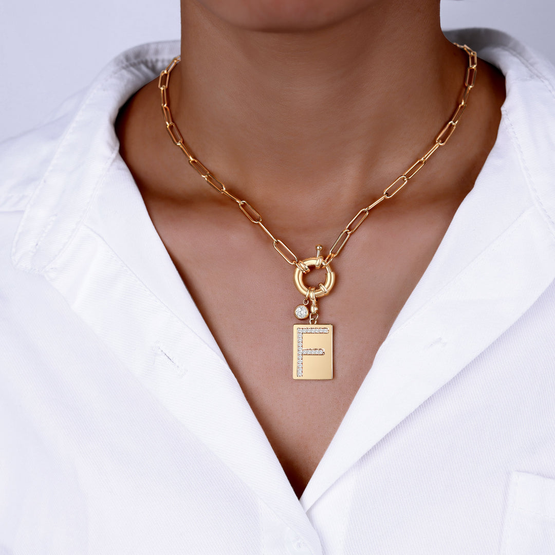 Mint & Lily Pave Initial Pendant Necklace with Paperclip Chain main image 0