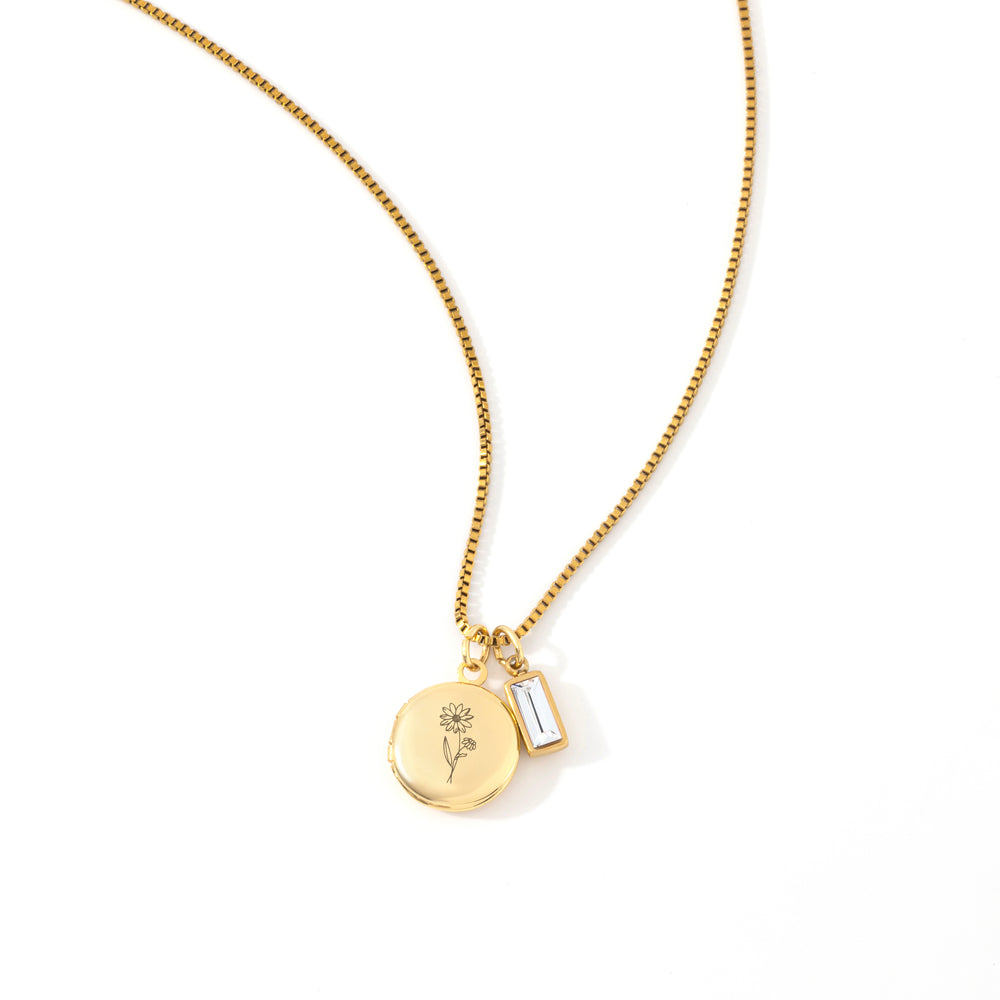 Family Birth Flower Locket Necklace with Birthstone - Gold / January Garnet