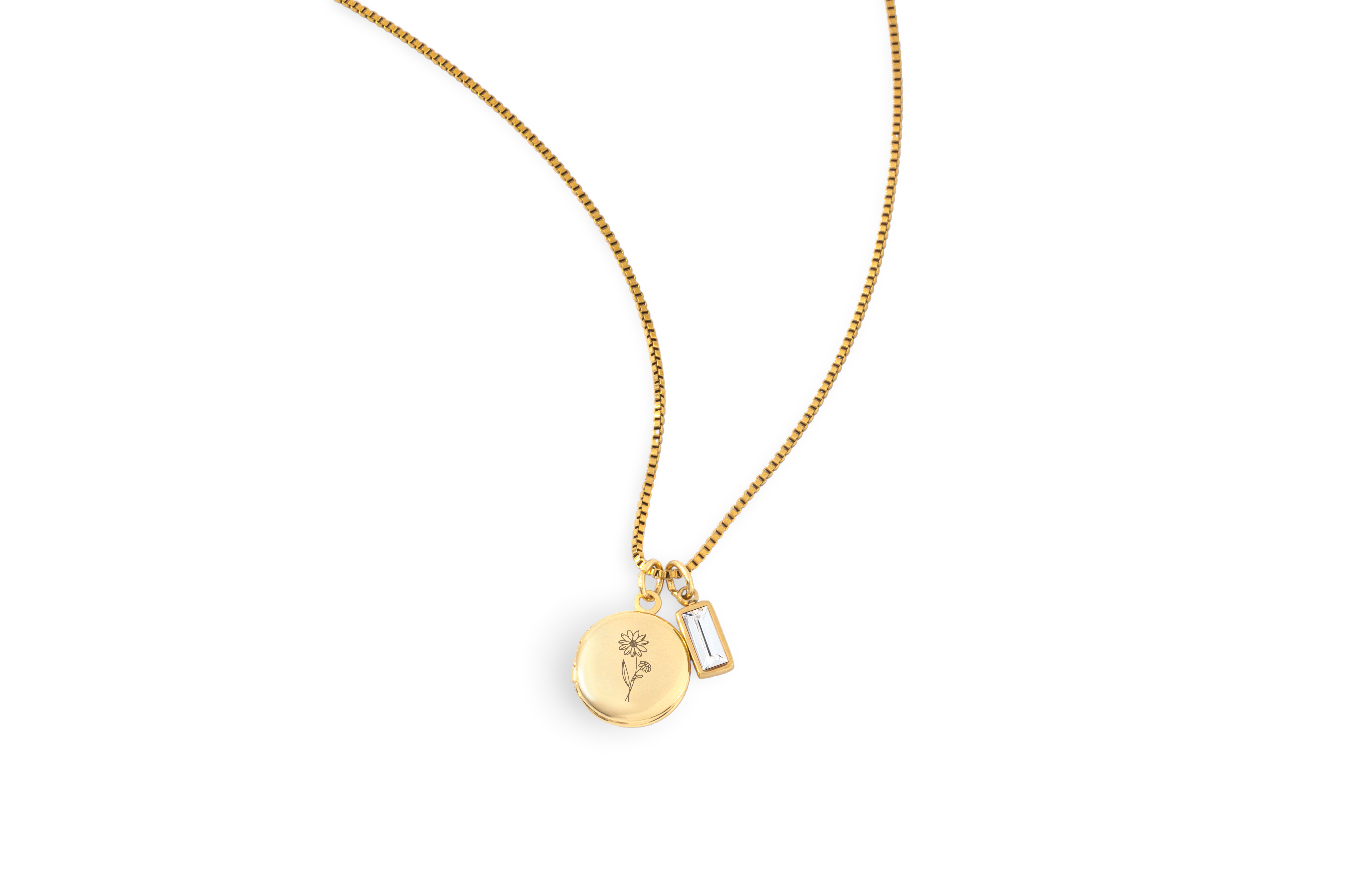 Family Birth Flower Locket Necklace with Birthstone
