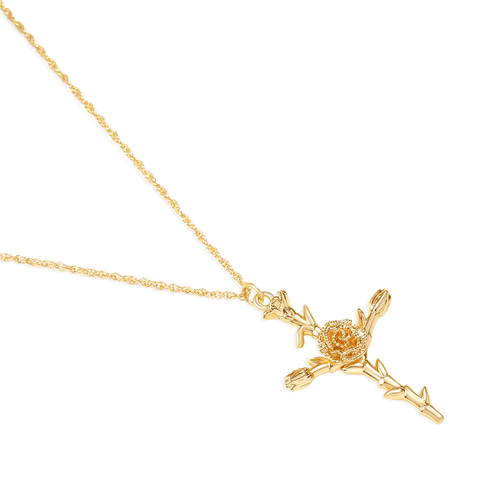 Floral Cross Pendant Necklace - January Carnation