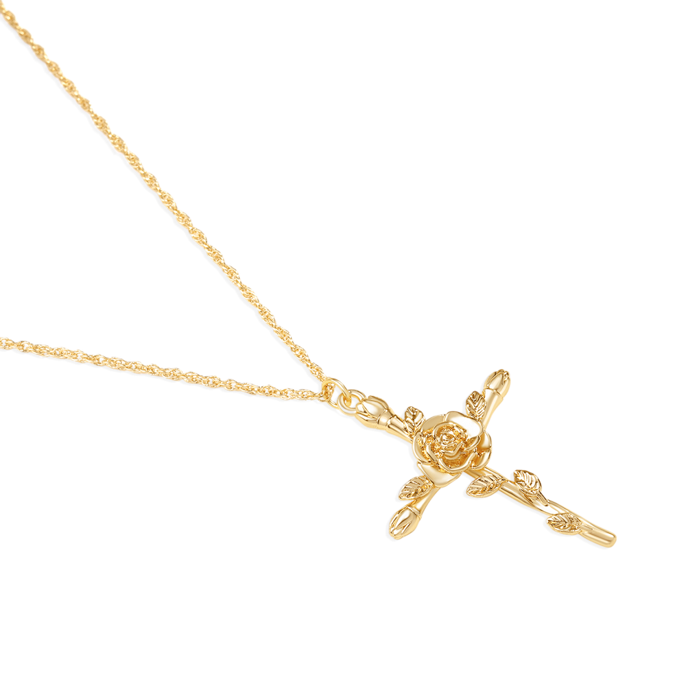 Floral Cross Pendant Necklace - June Rose