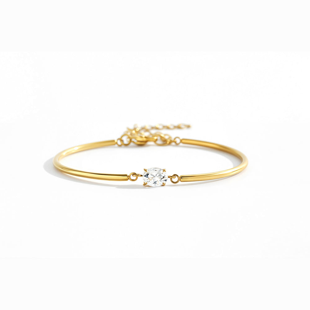 Oval Gemstone Cuff Bracelet - Gold / 6" + 2"