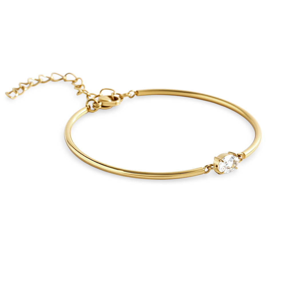 Oval Gemstone Cuff Bracelet - 18k Gold Plated / 6" + 2"