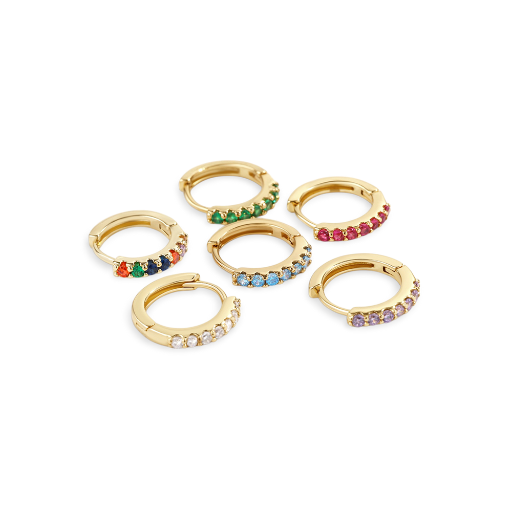 Aretes de aro Huggie con piedras preciosas - Agua