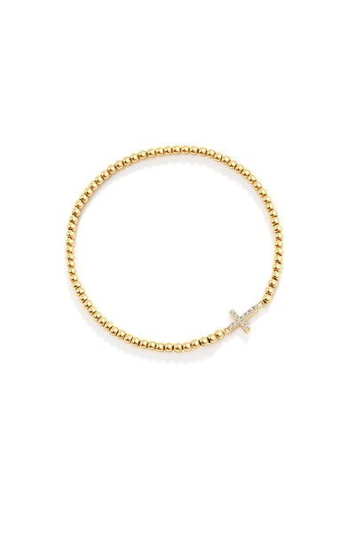 GoldBeadedCrossStretchBracelet