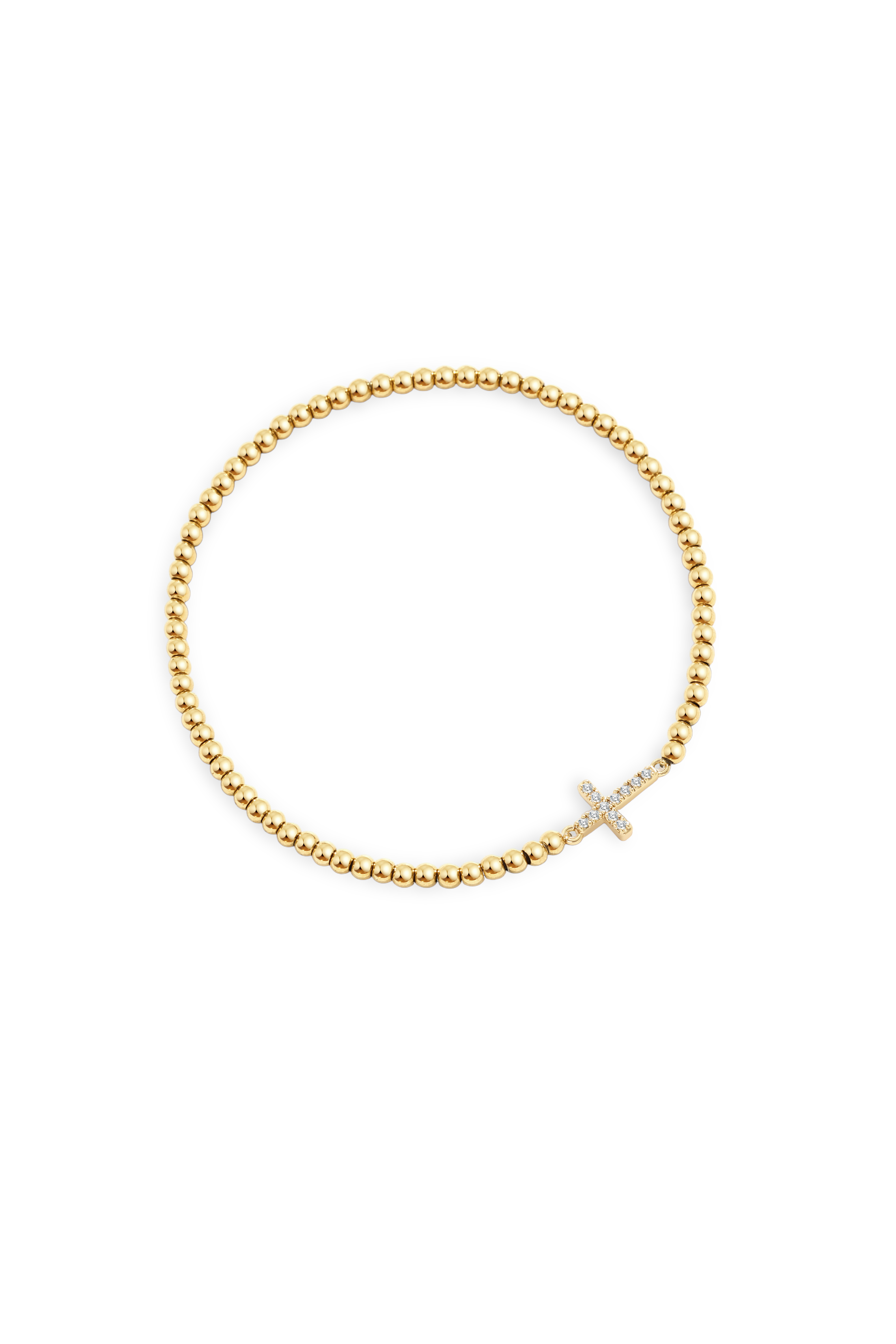 Gold Beaded Cross Stretch Bracelet