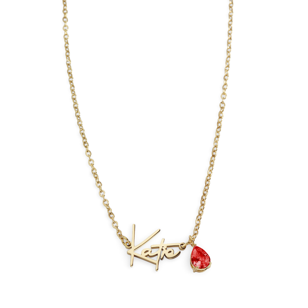 Handmade Birthstone Name Necklace - 18k Gold Over Sterling Silver / January Garnet / 18" + 2"