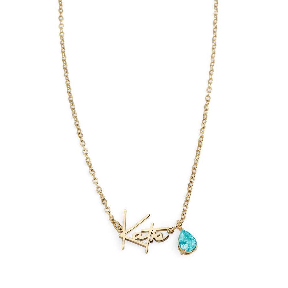 Handmade Birthstone Name Necklace - 18k Gold Plated / March Aquamarine / 18" + 2"